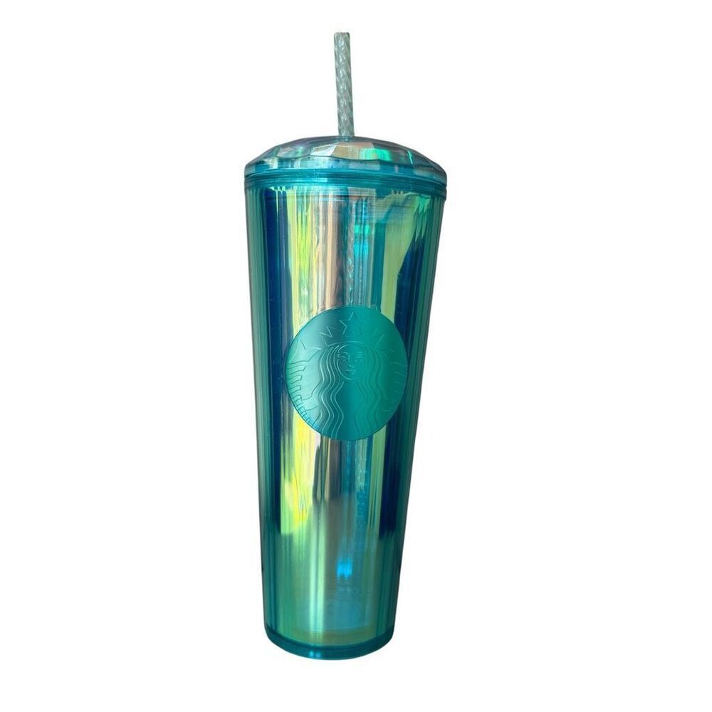 Starbucks 2021 Kaleidoscope Turquoise Prism Teal Diamond Tumbler Cold Cup 24Oz